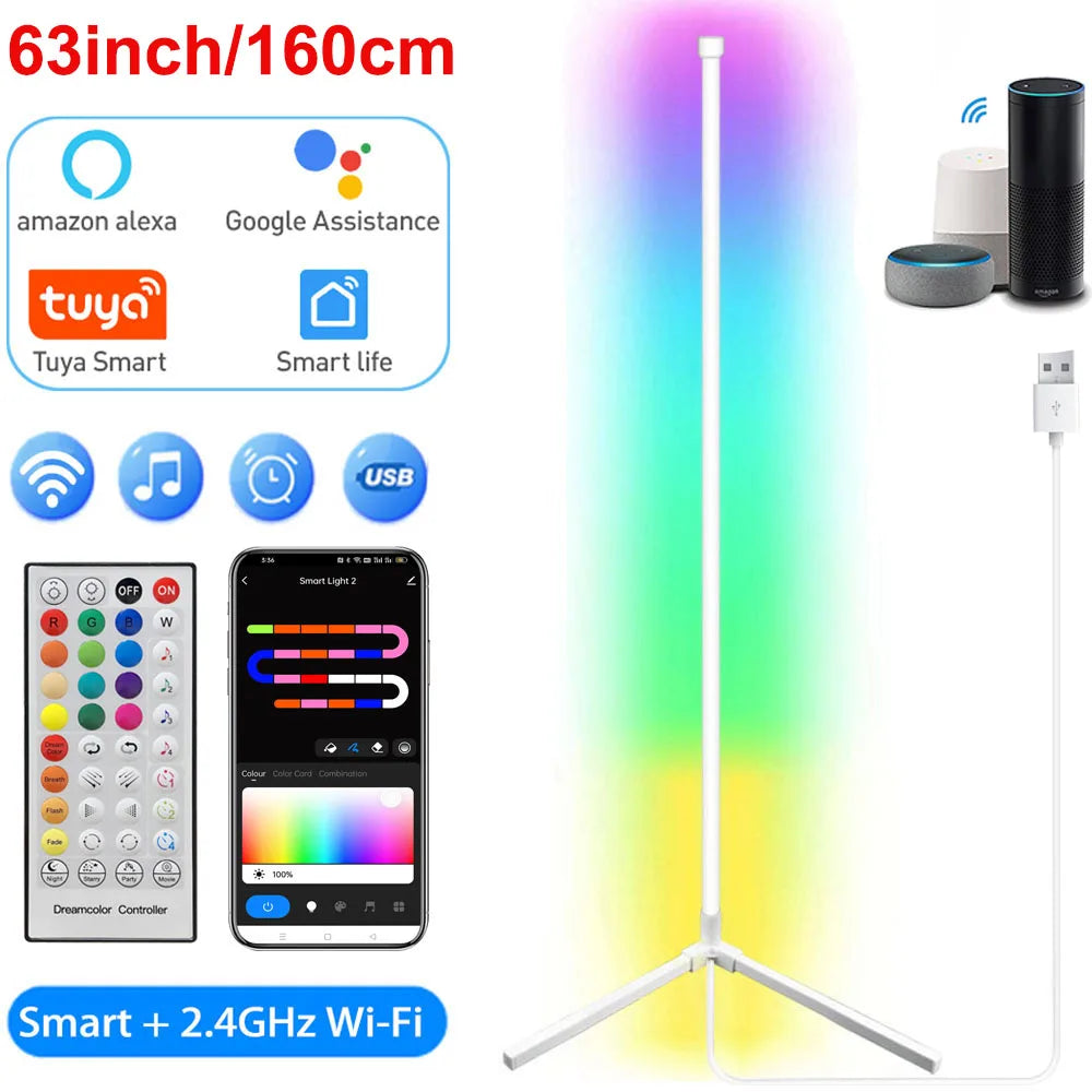 160cm Smart Corner Floor Lamp Dimmable RGB