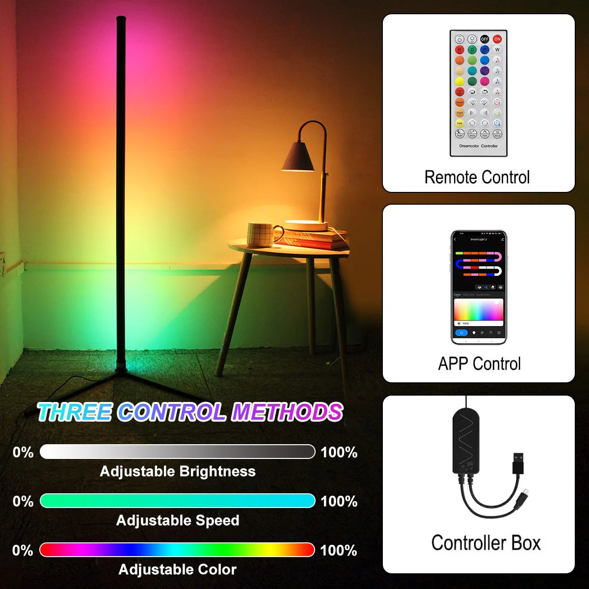 160cm Smart Corner Floor Lamp Dimmable RGB