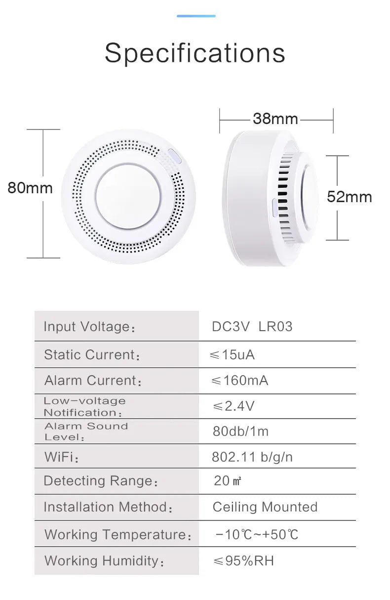 Wifi Smart Smoke Detector Sensor