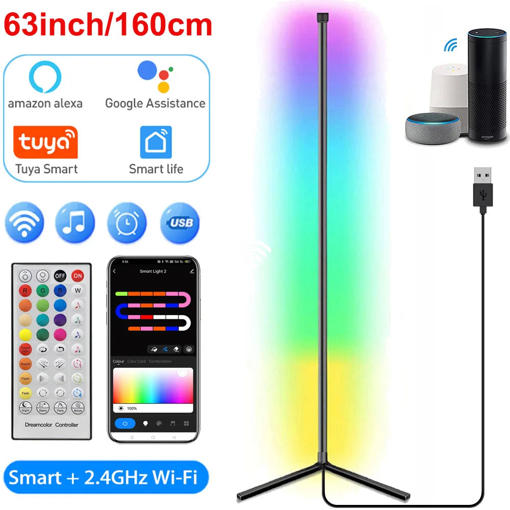 160cm Smart Corner Floor Lamp Dimmable RGB