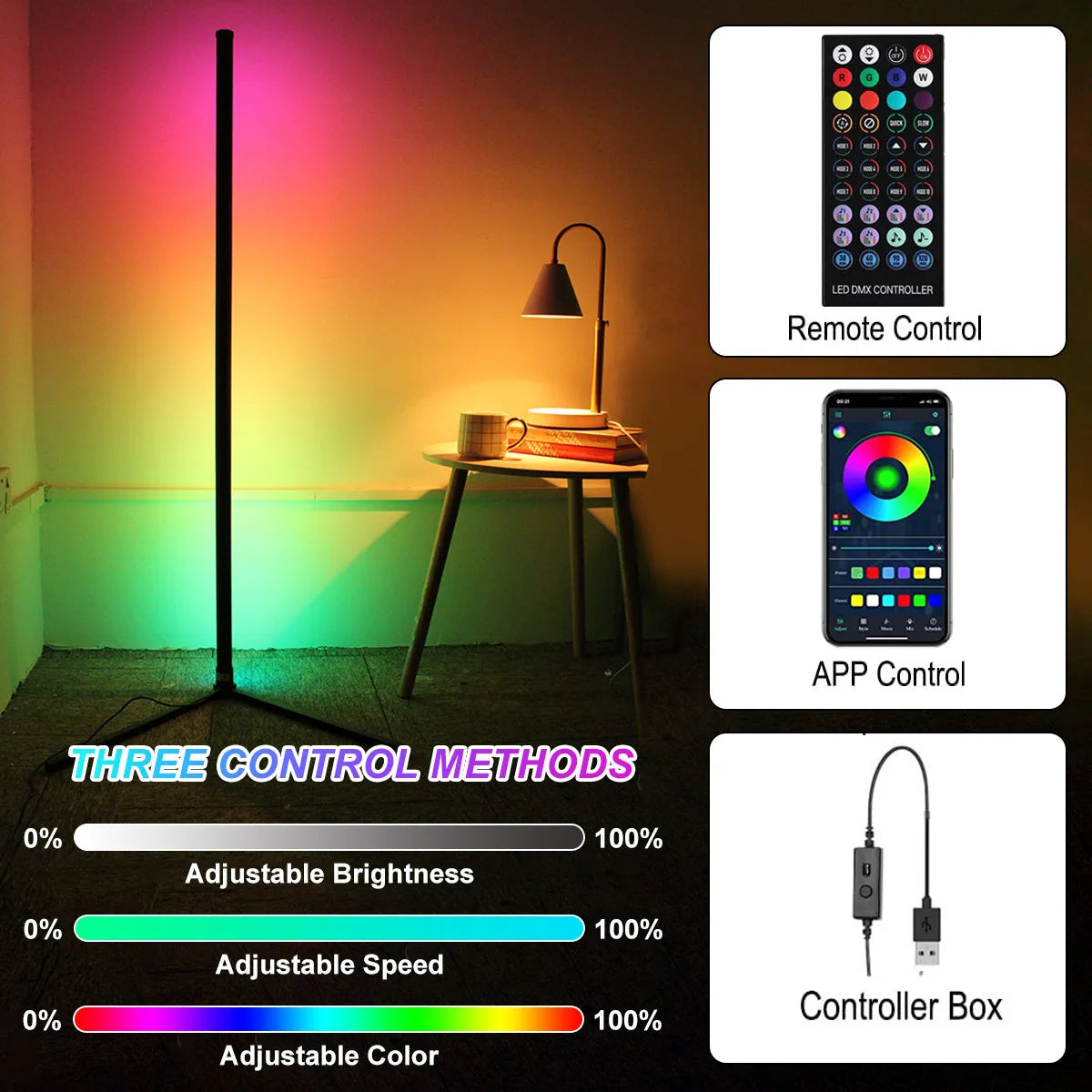 160cm Smart Corner Floor Lamp Dimmable RGB